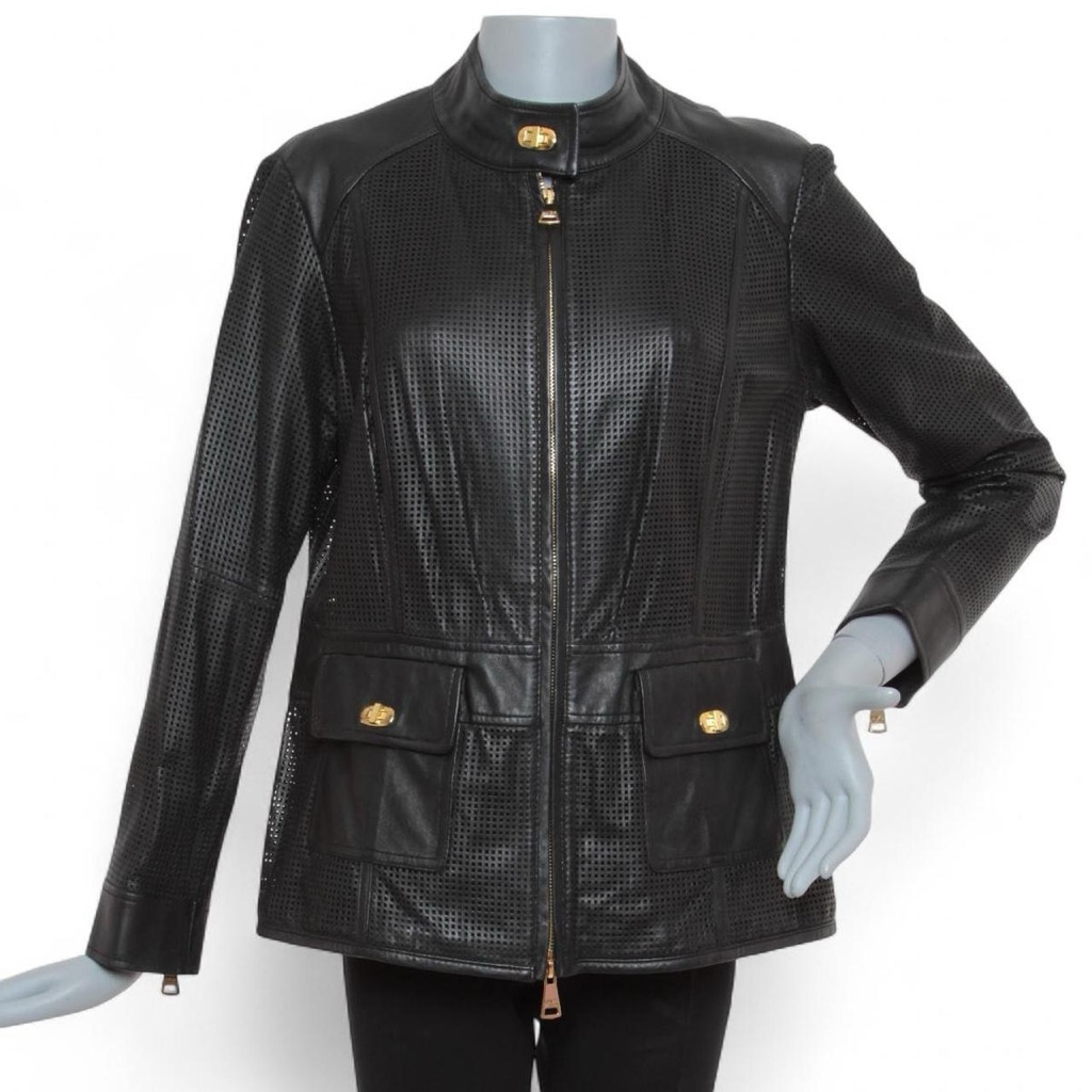 Luisa Spagnoli Moto Mesh Perforated Leather Jacket